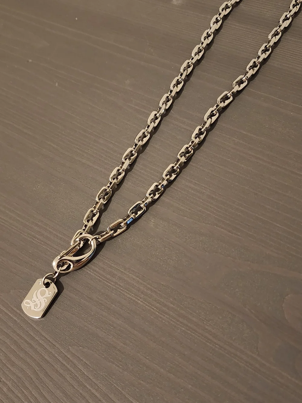 Silver-tone Mens Chain Necklace with Engraved Tag